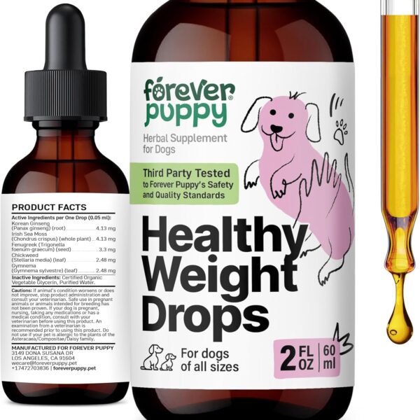 Forever Puppy Weight Management Drops for Dogs - Dog Food Supplement for Energy Support - Irish Sea Moss, Ginseng & Fenugreek Nutrient Blend for All Breeds & Sizes - 2 fl oz