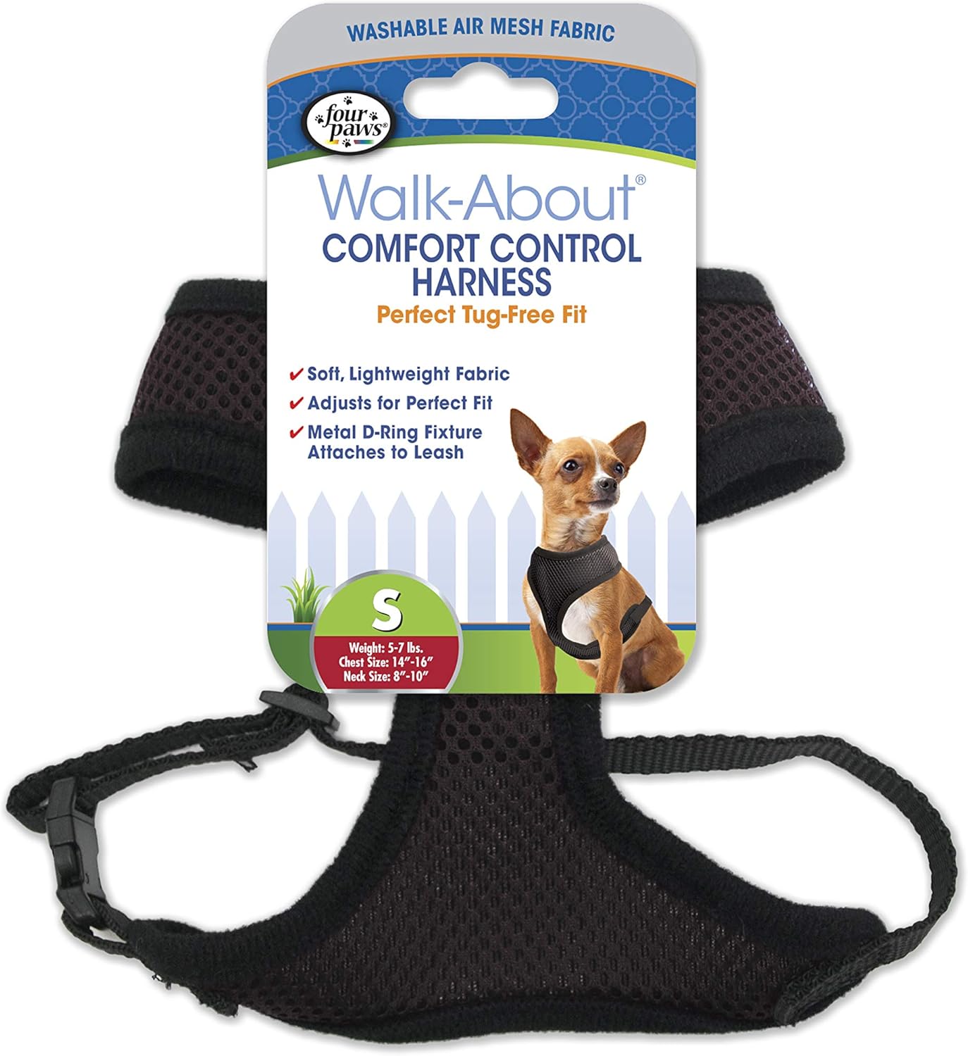 Four Paws Walk-About Comfort Control No-Pull Harness for Dogs, Adjustable Soft Padded Breathable Air Mesh Dog Vest for Walking, Black, Small Four Paws Walk-About Comfort Control No-Pull Harness for Dogs, Adjustable Soft Padded Breathable Air Mesh Dog Vest for Walking, Black, Small