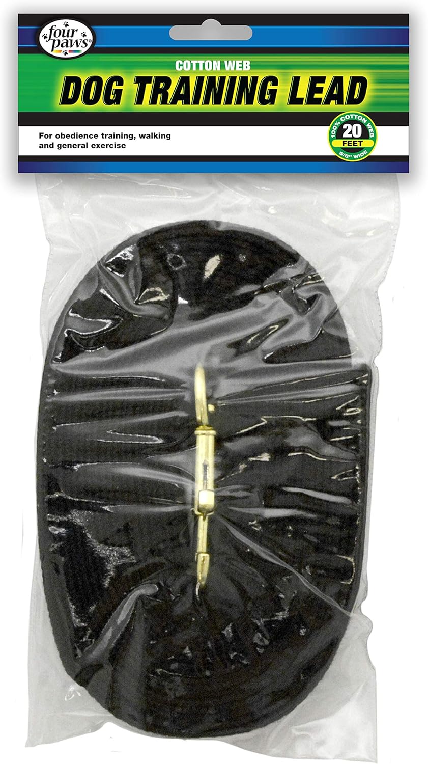 Four Paws Cotton Web Dog Training Lead, Black, 20-Foot Four Paws Cotton Web Dog Training Lead, Black, 20-Foot