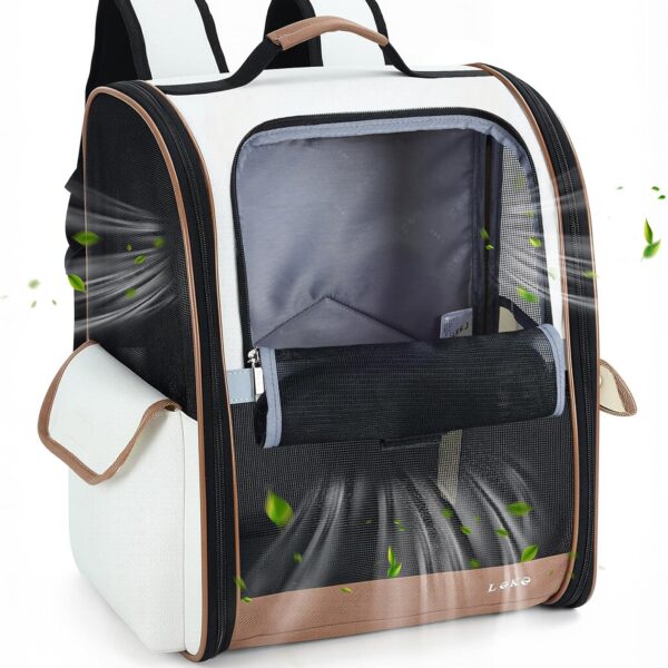 Lekereise Ventilated Dog Backpack Carriers, Cat Carrier Backpacks with Breathable Mesh for Small Cats Dogs Puppies Up to 17 Lbs, Pet Foldable Backpack Great for Travel Hiking Camping Outdoor Beige