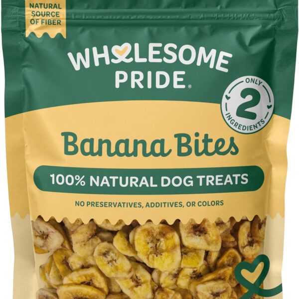 Wholesome Pride Banana Bites Dog Treats 2-Ingredient Banana Chips for Dogs, Grain-Free, Banana & Coconut Oil, 8 oz