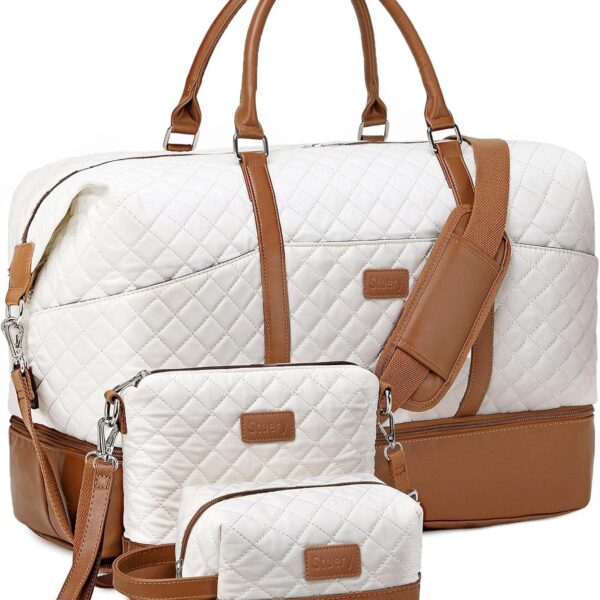 Weekender Bag, Large Travel Duffel Bag for Women, Carry on Overnight Bag with Shoe Compartment and Toiletry Bags