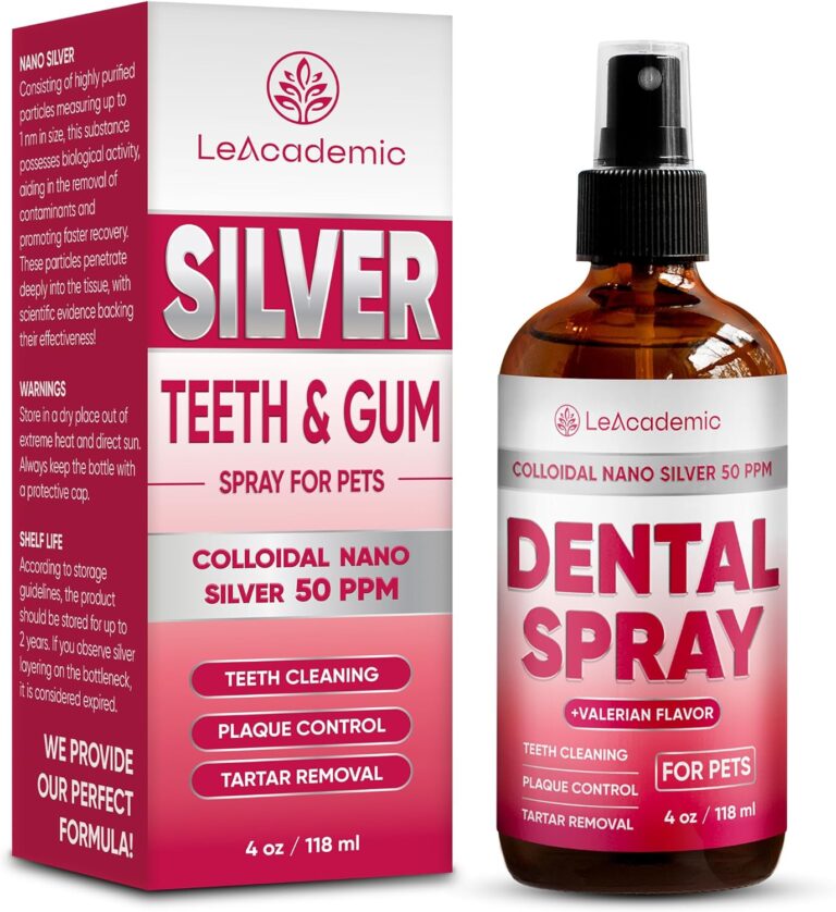 Dental Spray for Pets  Cat & Dog Breath Freshener That Helps with Tartar, Plaque, & Bad Odor  Silver 50 PPM + Valerian Flavour for Dog Teeth Cleaning  4 Oz