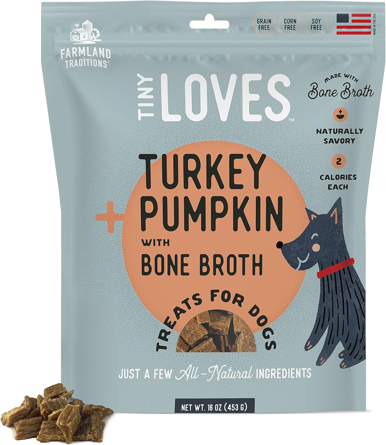 Farmland Traditions Tiny Loves Jerky Trainer Treats for Dogs w/Bone Broth (Turkey & Pumpkin, 6 oz.) Farmland Traditions Tiny Loves Jerky Trainer Treats for Dogs w/Bone Broth (Turkey & Pumpkin, 6 oz.)