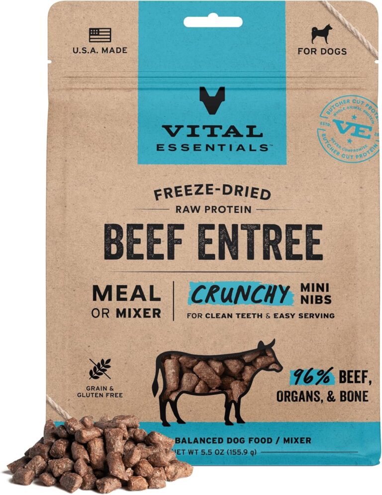 Vital Essentials Freeze-Dried Raw Dog Food, Beef Crunchy Mini Nibs | Complete Meal or Mixer | High Protein Dog Food | 5.5 oz