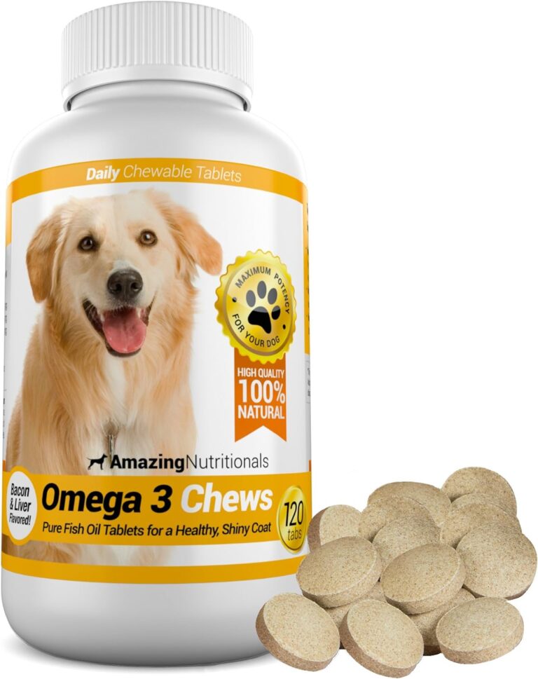 Amazing Omega 3 for Dogs - Omega 3 Fish Oil for Dogs Supplement for Itchy Skin Relief for Dry Skin and Hot Spots and Shedding Coat with EPA and DHA Fatty Acids - 120 Bacon Flavor Chews