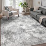 GENIMO Washable Area Rugs for Living Room, 8x10 Modern Non Slip Rugs, Low Pile Lightweight Soft Print Rug for Bedroom, Dining Room, Home Office, Grey