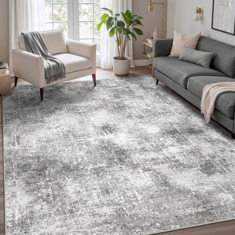GENIMO Washable Area Rugs for Living Room, 8x10 Modern Non Slip Rugs, Low Pile Lightweight Soft Print Rug for Bedroom, Dining Room, Home Office, Grey