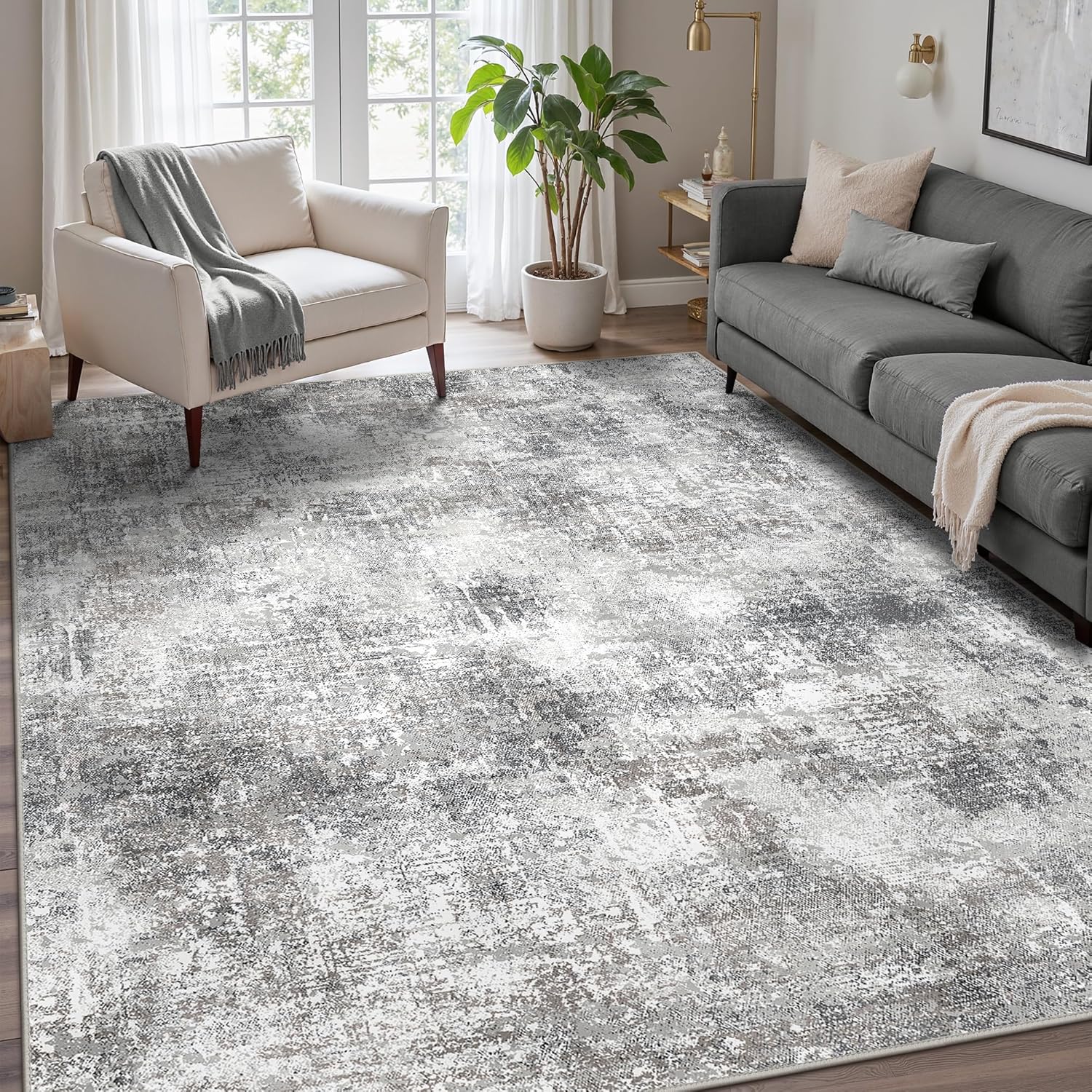 GENIMO Washable Area Rugs for Living Room, 8x10 Modern Non Slip Rugs, Low Pile Lightweight Soft Print Rug for Bedroom, Dining Room, Home Office, Grey GENIMO Washable Area Rugs for Living Room, 8x10 Modern Non Slip Rugs, Low Pile Lightweight Soft Print Rug for Bedroom, Dining Room, Home Office, Grey
