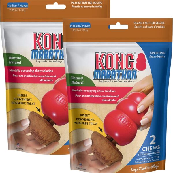 KONG Marathon - Pet Supplies for Training & Playtime - Healthy Dog Treat for KONG Dog Toys - For Medium Dogs - Peanut Butter Flavor - 2 Pack (4 Pieces Total)