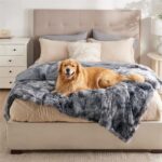 Bedsure Waterproof Dog Blankets for Large Dogs - Cat Blanket for Bed Couch Protector Washable Long Faux Fur, Calming Soft Reversible Throw Furniture Protection for Puppy Pet, 60"x80", Tie-dye Grey
