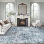 Abstract Rug 8x10 Large Living Room Rugs Neutral Modern Washable Area Rugs for Bedroom Dining Room Non-Slip Stain Resistant Foldable Thin Blue