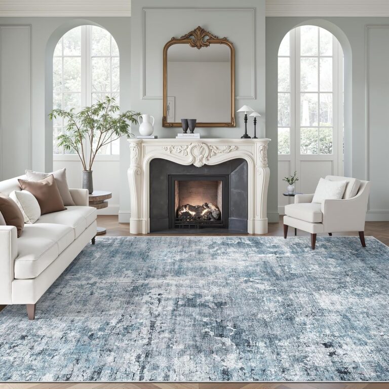 Abstract Rug 8x10 Large Living Room Rugs Neutral Modern Washable Area Rugs for Bedroom Dining Room Non-Slip Stain Resistant Foldable Thin Blue