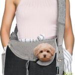 PetAmi Small Dog Sling Carrier, Soft-Sided Crossbody Puppy Carrying Purse Bag, Adjustable Sling Pet Pouch to Wear Medium Dog Cat Travel, Dog Bag for Traveling, Poop Bag Dispenser, Max 10 lbs, Gray