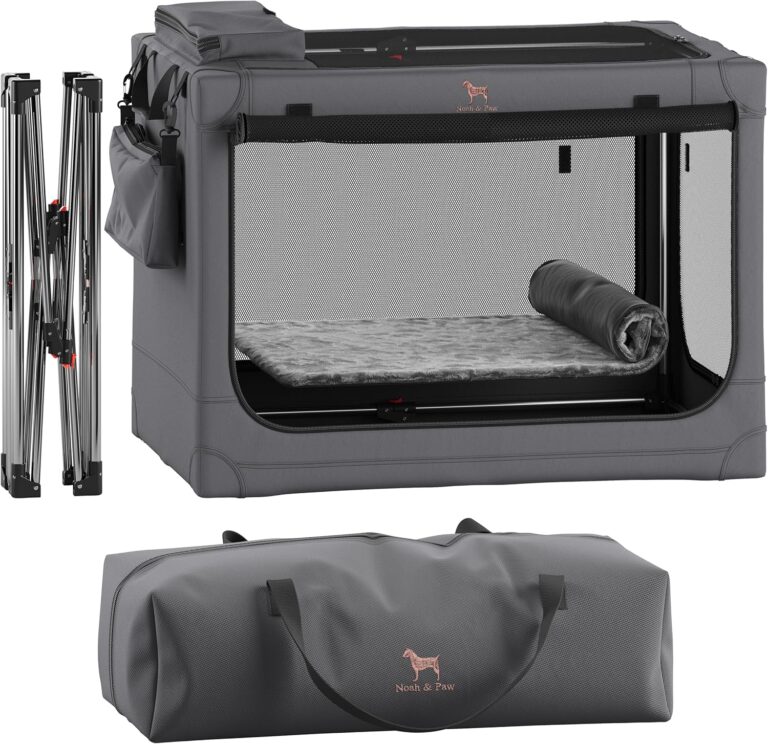 Noah & Paw Collapsible Dog Crate 30 Inches, Large Dog Crate for Large Medium Breeds, Travel Kennel for Car, Including Pet Mat for Pet Cage, 2 Storage Pockets, Handbag, 10mm Locking Zipper 30*21*21