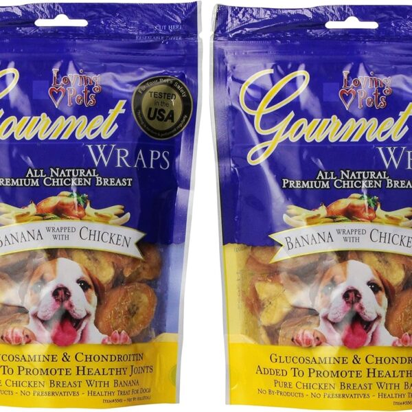 Loving Pets (2 Pack) All Natural Premium Banana and Chicken Wraps with Glucosamine and Chondroitin Dog Treats, 6 oz