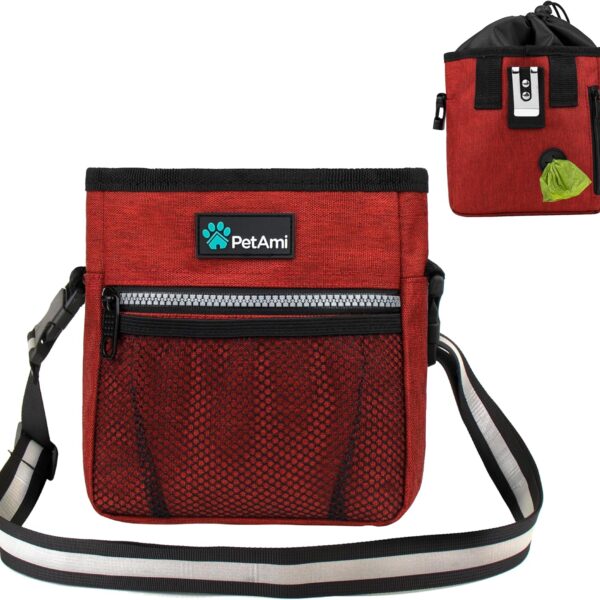 PetAmi Dog Treat Pouch, Pet Treat Pouch for Training, Dog Walking Bag Holder for Kibbles, Pet Food Toy, Dog Trainer Essentials Supplies, Poop Bag Dispenser, 3 Ways to Wear (Red)