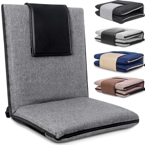 Floor Chair with Back Support 14-Position Adjustable Floor Chair Portable Ground Seating for Adults & Kids Foldable Meditation Seat with Japanese KOYO Bearings & Washable Linen Cover (Grey)