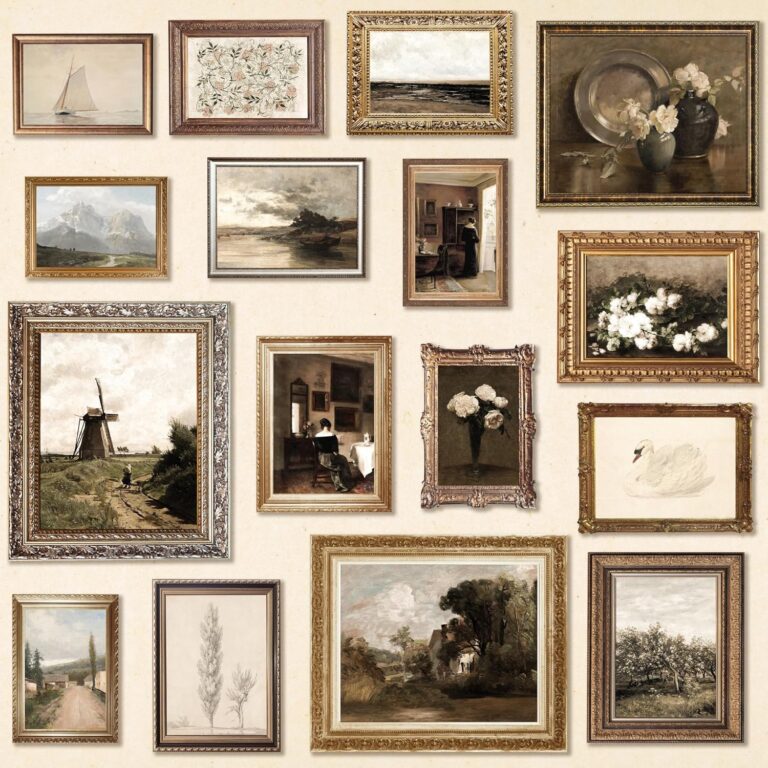 97 Decor Antique Wall Decor - 16 Pcs Vintage Wall Art Prints, Antique Pictures Landscape Painting, French Country Decoration Botanical Posters, Moody Gallery Pictures For Home Bedroom (unframed)