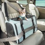 Cat Car Carrier with Seat Belt Anchor  Escape Proof Cat Car Seat for Safe Driving, Lockable Zipper & Anti-Loss Harness, Soft-Sided Secure Carrier, Airline Approved Under-Seat (Small Pets)