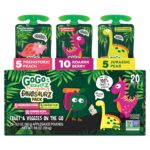 GoGo squeeZ Fruit & veggieZ Applesauce and Puree Variety Pack, Jurassic Pear, Roarrrr Berry & Prehistoric Peach, 3.2 oz (Pack of 20), Unsweetened Snacks for Kids, BPA Free Pouches