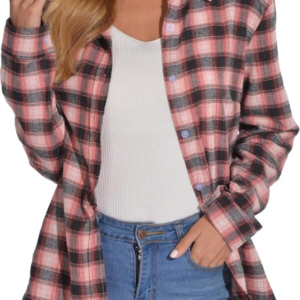 GUANYY Womens Long Sleeve Shirts Classic Button Down Flannel Shirt Cotton Plaid Loose Fit Blouses