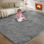 5X8 Ultra Soft Rug for Living Room, 5X8 Fluffy Shag Area Rug for Bedroom, Modern Shaggy Carpets Fuzzy Rug for Teens Dorm Nursery Home Decor Aesthetic, Upgrade Anti-Skid Durable, Grey