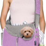 PetAmi Small Dog Sling Carrier, Soft-Sided Crossbody Puppy Carrying Purse Bag, Adjustable Sling Pet Pouch to Wear Medium Dog Cat Travel, Dog Bag for Traveling, Poop Bag Dispenser, Max 10 lbs, Purple