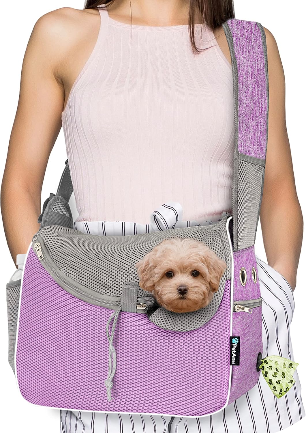 PetAmi Small Dog Sling Carrier, Soft-Sided Crossbody Puppy Carrying Purse Bag, Adjustable Sling Pet Pouch to Wear Medium Dog Cat Travel, Dog Bag for Traveling, Poop Bag Dispenser, Max 10 lbs, Purple PetAmi Small Dog Sling Carrier, Soft-Sided Crossbody Puppy Carrying Purse Bag, Adjustable Sling Pet Pouch to Wear Medium Dog Cat Travel, Dog Bag for Traveling, Poop Bag Dispenser, Max 10 lbs, Purple