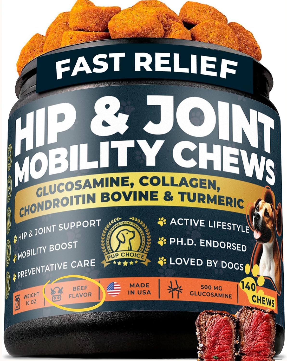 Glucosamine 500mg Hip & Joint Support Supplement for Dogs Chondroitin, Collagen, MSM & Turmeric Chews Supports Mobility, Flexibility & Joint Health for Large Breeds & Seniors Glucosamine 500mg Hip & Joint Support Supplement for Dogs Chondroitin, Collagen, MSM & Turmeric Chews Supports Mobility, Flexibility & Joint Health for Large Breeds & Seniors