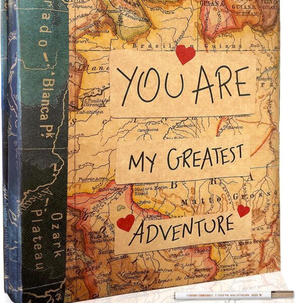 Holoary Self Adhesive Page Photo Album with Metallic Pen Magnetic Self-Stick Scrapbook for 3x5 4x6 5x7 6x8 8x10 Hand Made DIY 40 pages Albums, Printed Kraft Paper Cover Old Map Adventure Memory Book