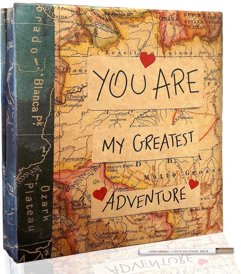 Holoary Self Adhesive Page Photo Album with Metallic Pen Magnetic Self-Stick Scrapbook for 3x5 4x6 5x7 6x8 8x10 Hand Made DIY 40 pages Albums, Printed Kraft Paper Cover Old Map Adventure Memory Book