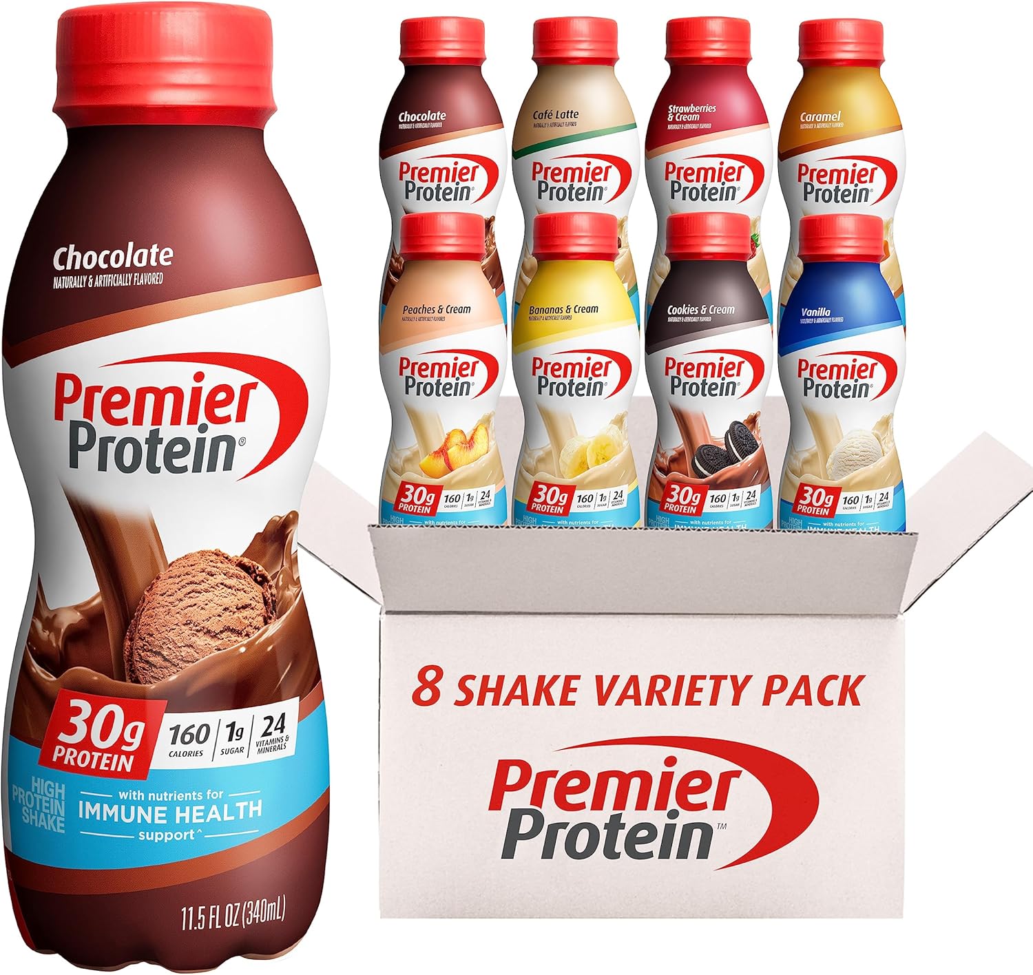 Premier Protein Shake, 8 Flavor Variety Pack, 30g Protein, No Added Sugar, 24 Vitamins & Minerals to Support Immune Health, 11 fl oz, 8 Pack (Packaging May Vary) Premier Protein Shake, 8 Flavor Variety Pack, 30g Protein, No Added Sugar, 24 Vitamins & Minerals to Support Immune Health, 11 fl oz, 8 Pack (Packaging May Vary)