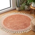 SAFAVIEH Washable Rug Easy Care Collection - 4' Round, Rust & Ivory, Handmade Cotton, Easy to Clean, Ideal for Foyer, Kitchen, Nursery, Office, Bedroom (ECR201P)