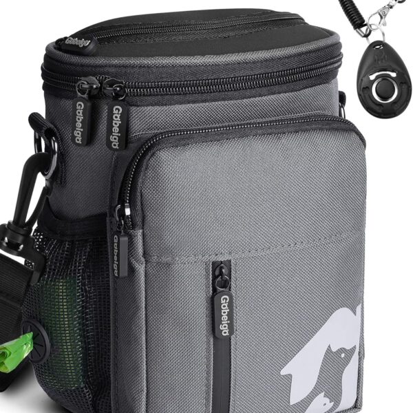 Gobeigo 8 Cup Dog Treat Pouch 3 Ways to Wear Treat Bag for Training & Walking, Built-in Poop Bag Dispenser, Large Phone Friendly (Gray & Black)