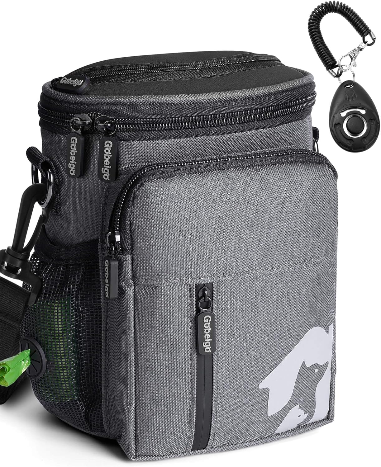 Gobeigo 8 Cup Dog Treat Pouch 3 Ways to Wear Treat Bag for Training & Walking, Built-in Poop Bag Dispenser, Large Phone Friendly (Gray & Black) Gobeigo 8 Cup Dog Treat Pouch 3 Ways to Wear Treat Bag for Training & Walking, Built-in Poop Bag Dispenser, Large Phone Friendly (Gray & Black)