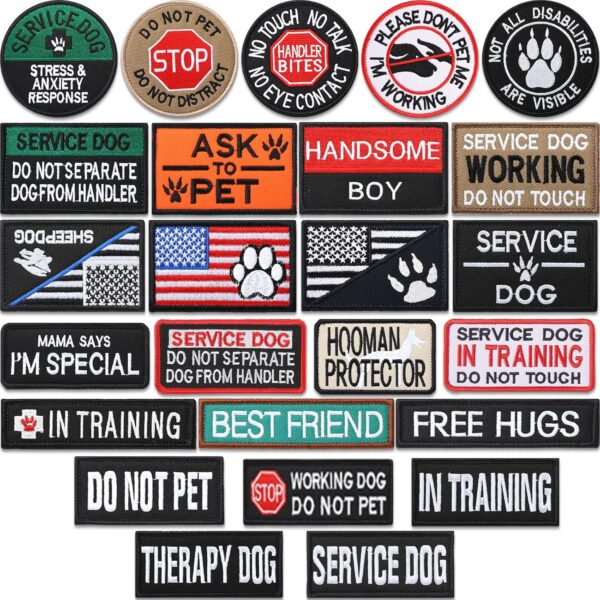 25 Pack Service Dog Patches Tactical Dog for Harness Patches Embroidery Do Not Pet Vest Patches in Training American Flag Patch Removable Tactical Patches Collar Leash