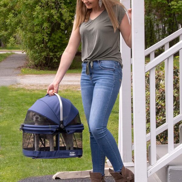 Pet Gear No-Zip View 360 Pet Safety Carrier & Car Seat for Small Dogs & Cats Push Button Entry, View 360 20-inch, Navy