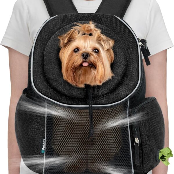 PetAmi Dog Front Carrier Backpack, Ventilated Adjustable Dog Pet Cat Chest Carrier Backpack, Dog Carrier for Hiking Camping Travel, Small Dog Puppy Medium Cat Carrying Bag, Max 10 lbs, Black