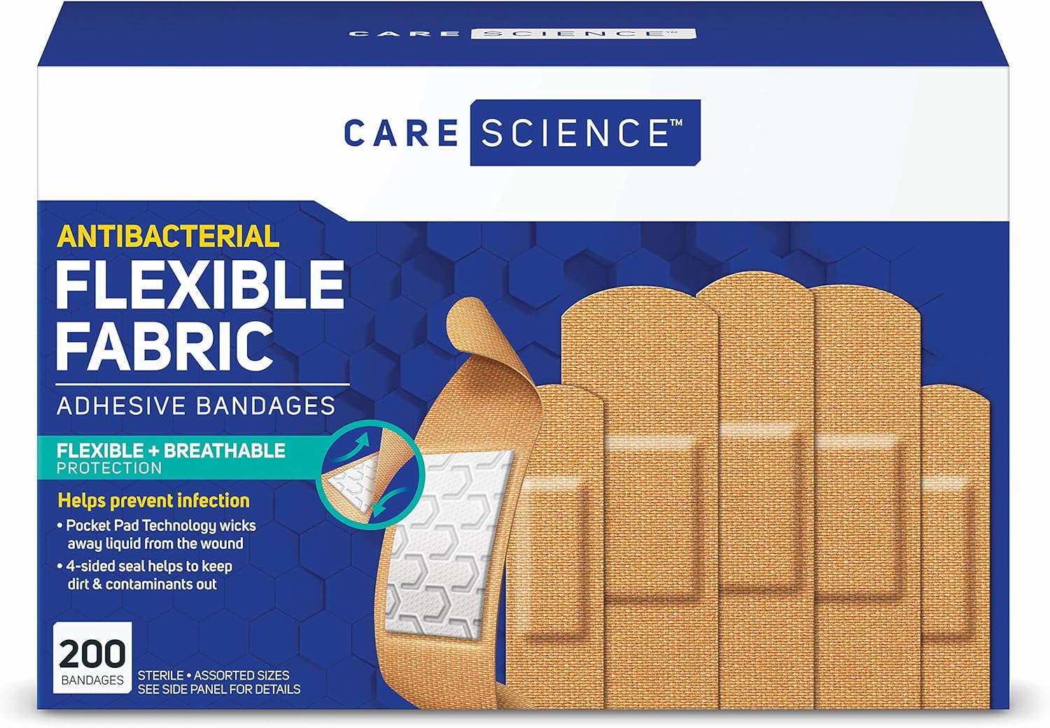 Care Science Fabric Adhesive Bandages, 200 ct Bulk Assorted Sizes | Flexible + Breathable Protection for First Aid and Wound Care Care Science Fabric Adhesive Bandages, 200 ct Bulk Assorted Sizes | Flexible + Breathable Protection for First Aid and Wound Care