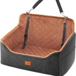 Dog Car Seat for Medium Dogs - Pet Car Seat with 2 Safety Straps & Waterproof Padding, Portable Pet Carrier for Cars, Trucks & SUVs, Comfortable Booster Bed for Pets Up to 55lbs (Black/Coffee)