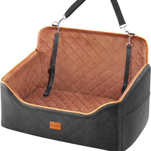 Dog Car Seat for Medium Dogs - Pet Car Seat with 2 Safety Straps & Waterproof Padding, Portable Pet Carrier for Cars, Trucks & SUVs, Comfortable Booster Bed for Pets Up to 55lbs (Black/Coffee)