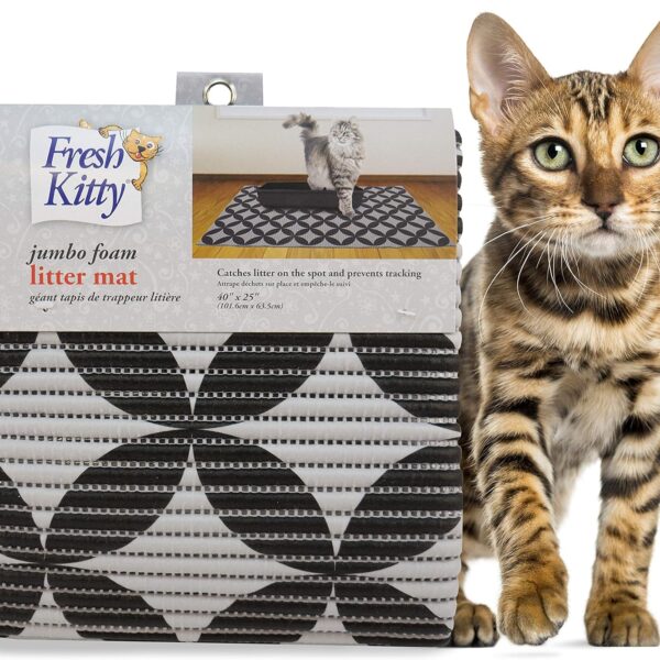 Fresh Kitty Durable XL Jumbo Foam Litter Box Mat  BPA and Phthalate Free, Water Resistant, Traps Litter from Box, Scatter Control, Easy Clean Mats  Gray Pattern 40x 25 (9052)