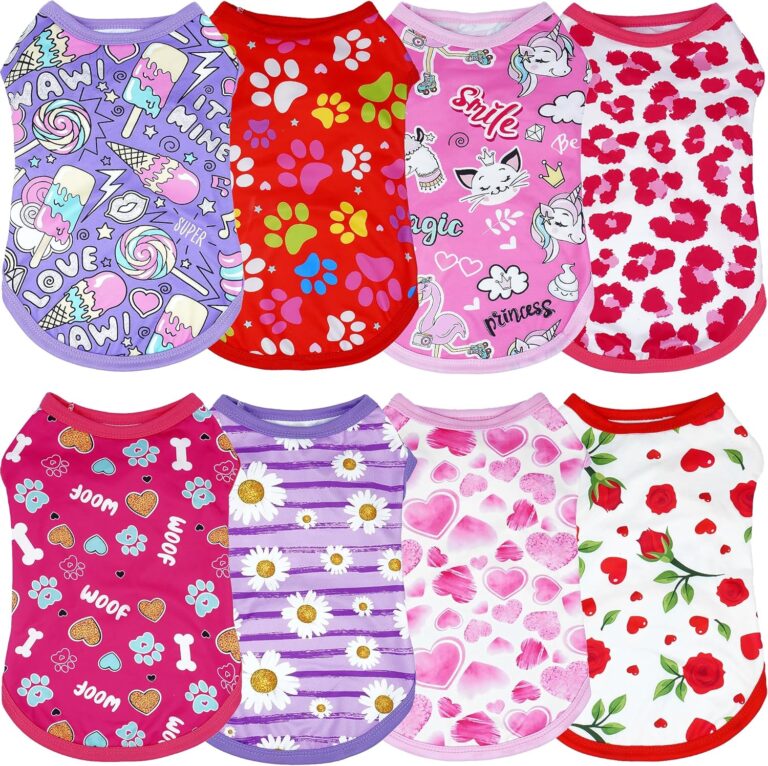 JpGdn 8PCS/Pack Dog Shirts Pink for XXXL Dog Girl Female Sleeveless Clothes T Shirts Tank Top Tee Vest
