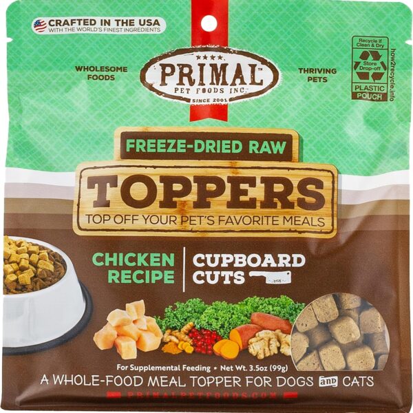 Primal Dog Food Toppers & Cat Food Toppers, Cupboard Cuts, Grain Free Meal Mixers with Probiotics, Raw Freeze Dried Dog Treats & Cat Treats, Great for Training (Chicken, 3.5 oz)