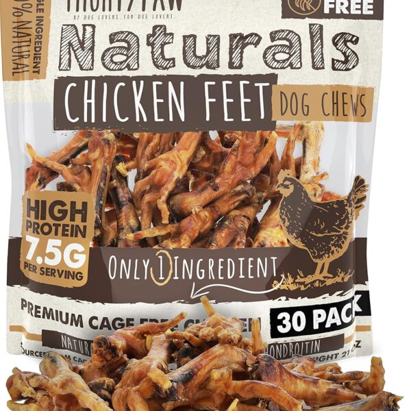 Mighty Paw Naturals Chicken Feet Dog Treats (30 Pack) | 100% Natural Dehydrated Chicken Feet for Dogs. Dried Treat for Pets. Single Ingredient Chews