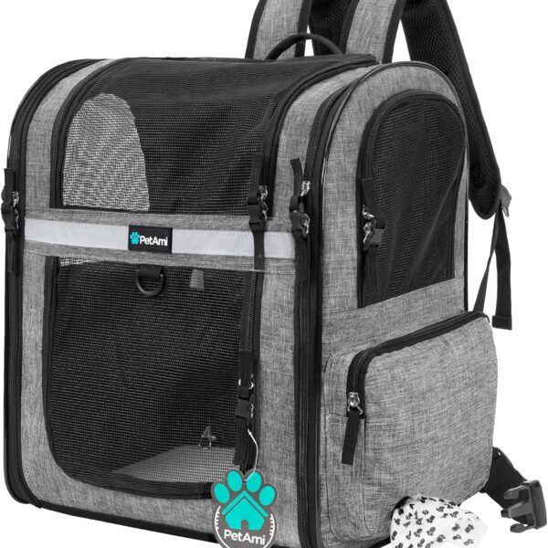 PetAmi Dog Backpack Carrier for Small Large Cat, Pet, Puppies, Ventilated Pet Hiking Backpack Travel Bag, Airline Approved Cat Backpack Carrier, Safety Back Support, Camping Biking, Max 18 lbs, Grey