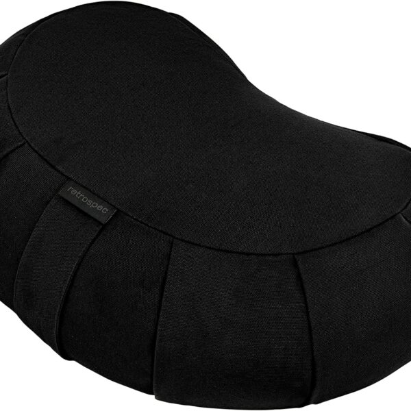 Retrospec Sedona Zafu Meditation Cushion Filled w/Buckwheat Hulls - Yoga Pillow for Meditation Practices - Machine Washable 100% Cotton Cover & Durable Carry Handle, Crescent, Black