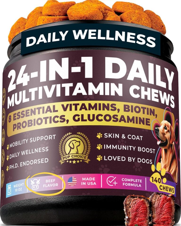 24-in-1 Daily Multivitamin Dog Chews  Beef Flavor  All-in-One PhD-Endorsed Support for Joints, Skin & Coat, Digestion, Immunity, Gut Health, Glucosamine, Omega-3, Probiotics & Antioxidants 140 Chews