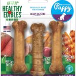 Nylabone Healthy Edibles Natural Puppy Chews Long Lasting Treats for Puppies, Roast Beef, Apple & Bacon Flavor, X-Small/Petite (3 Count)